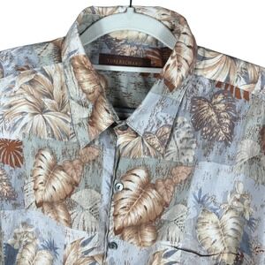 Tori Richard Button Up Shirt Mens XL Tan Tropical Leaf Cotton Lawn Made in USA